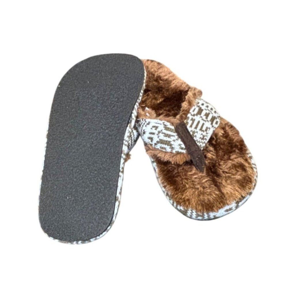 Minx Stratus Flip-Flop Faux-Fur Sandals, Tan/Aztec,  Size S (women 3-6)